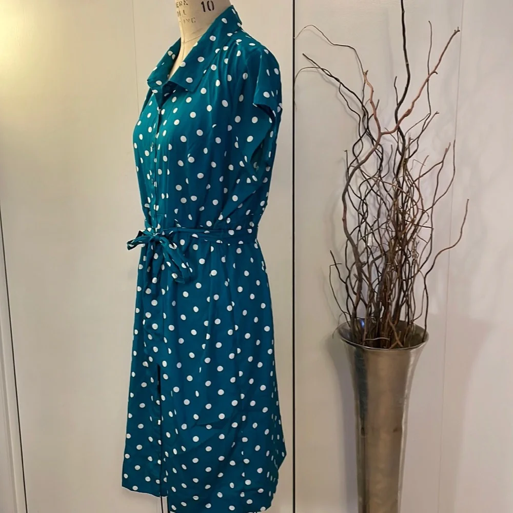 Motherhood Maternity short sleeve button down Polka dot dress with tie i… - Picture 4 of 8